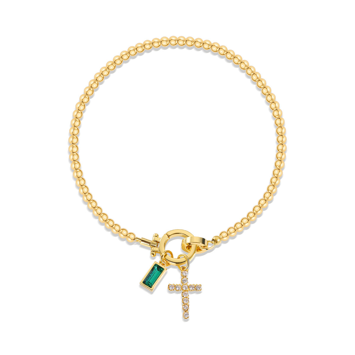 Elegant Beaded Bracelet with Crystal Cross Charm