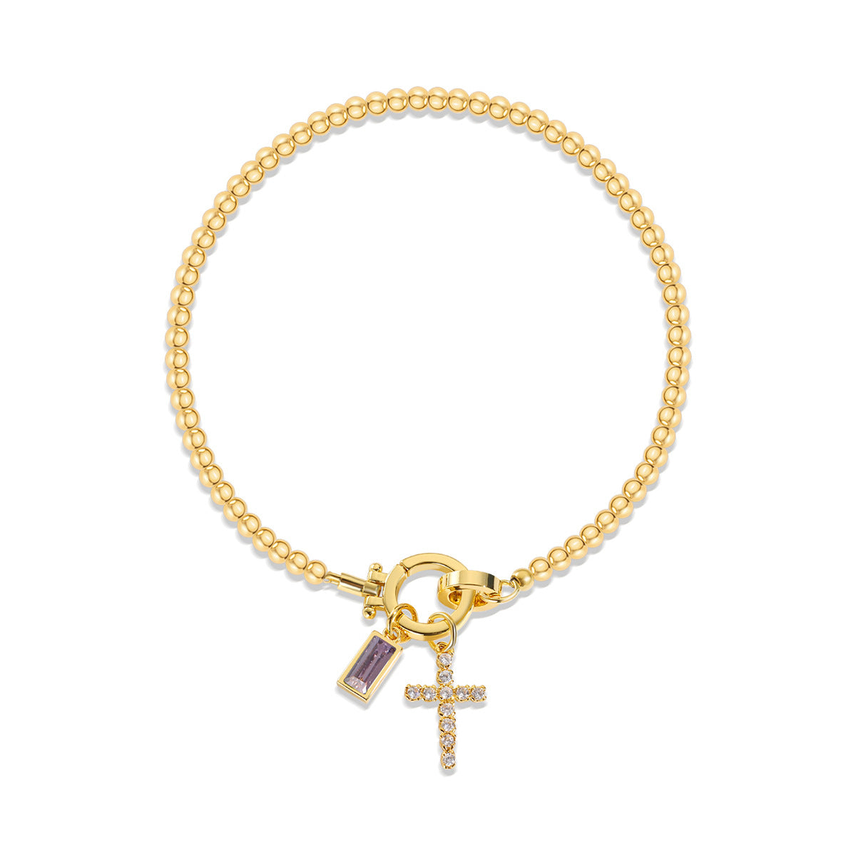 Elegant Beaded Bracelet with Crystal Cross Charm