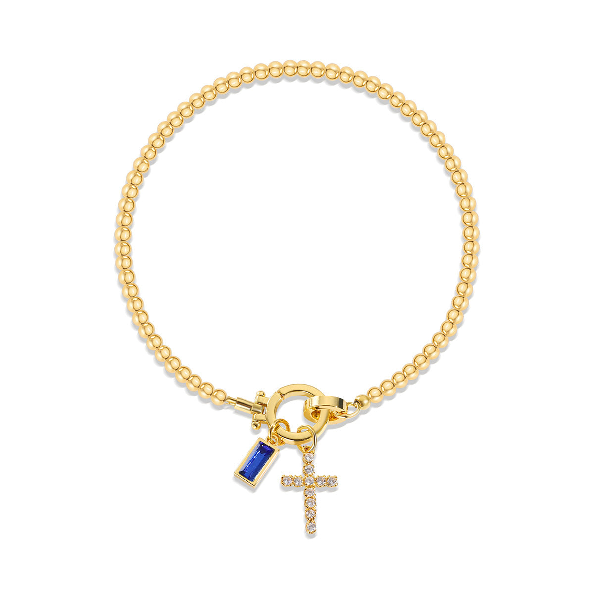 Elegant Beaded Bracelet with Crystal Cross Charm