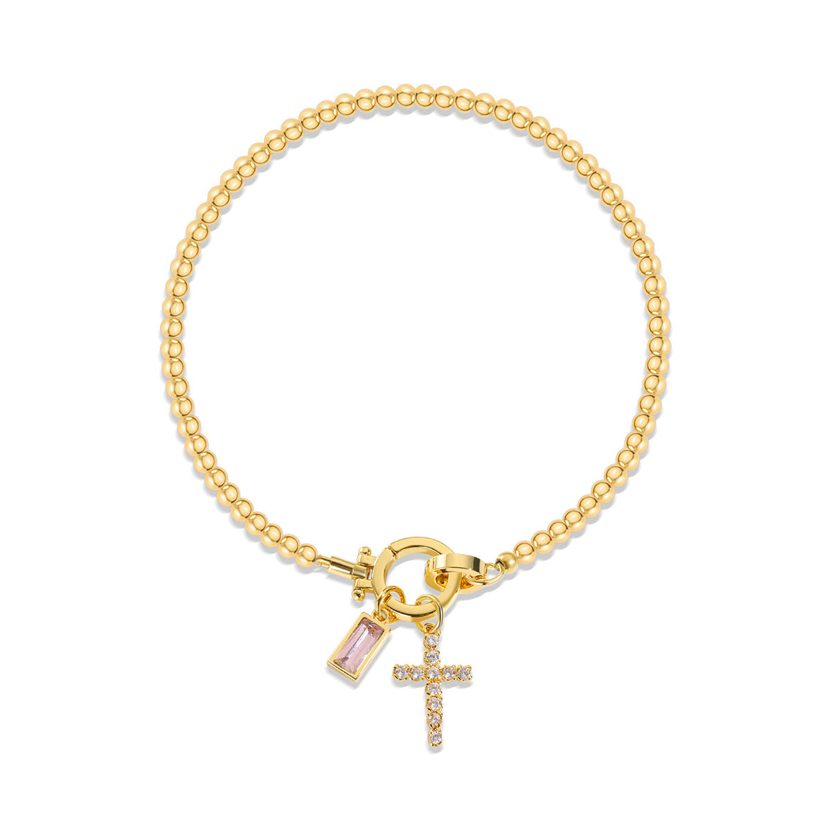 Elegant Beaded Bracelet with Crystal Cross Charm