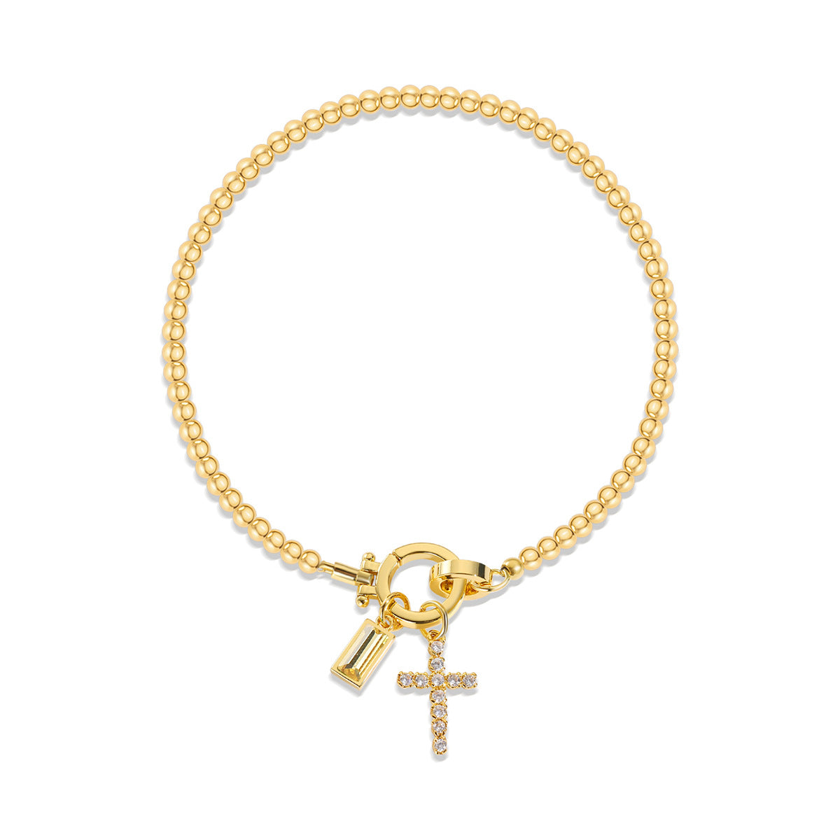 Elegant Beaded Bracelet with Crystal Cross Charm