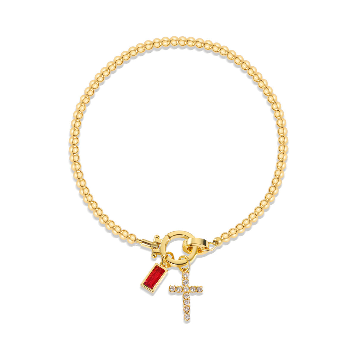 Elegant Beaded Bracelet with Crystal Cross Charm