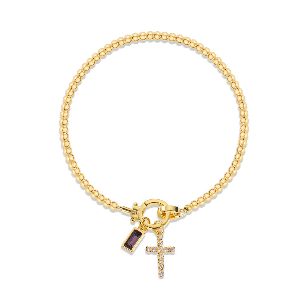 Elegant Beaded Bracelet with Crystal Cross Charm