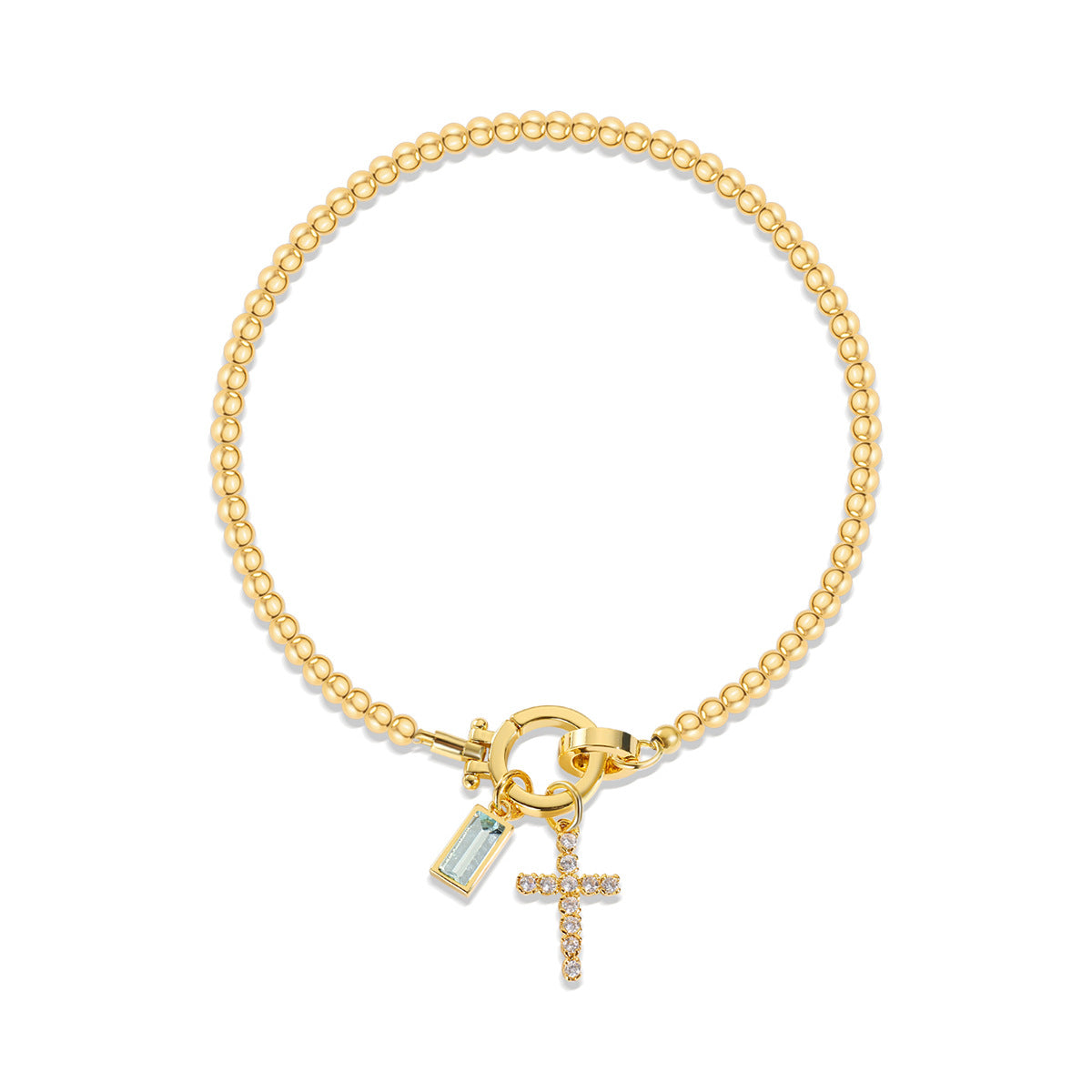 Elegant Beaded Bracelet with Crystal Cross Charm
