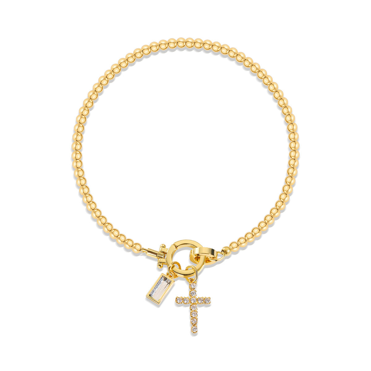 Elegant Beaded Bracelet with Crystal Cross Charm