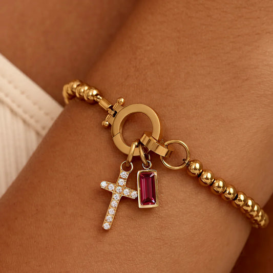 Elegant Beaded Bracelet with Crystal Cross Charm