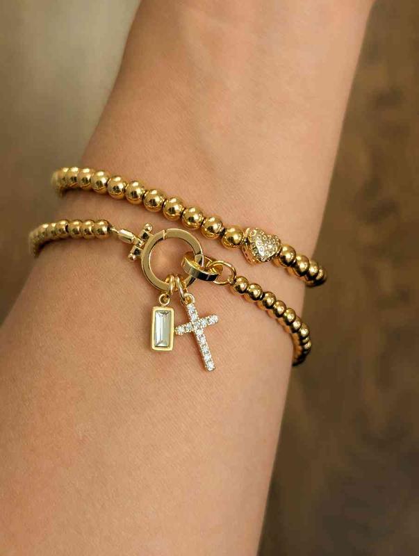 Elegant Beaded Bracelet with Crystal Cross Charm