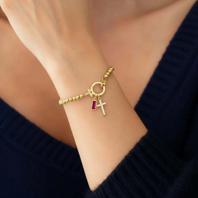 Elegant Beaded Bracelet with Crystal Cross Charm